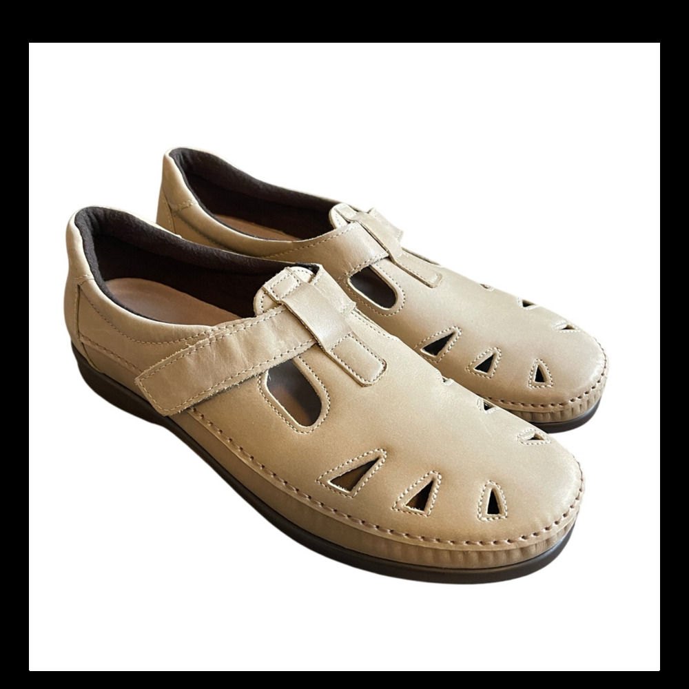 SAS 11 Roamer Slip On LEATHER Loafer Closed Toe COMFORT Ortho Shoes Beige NEW